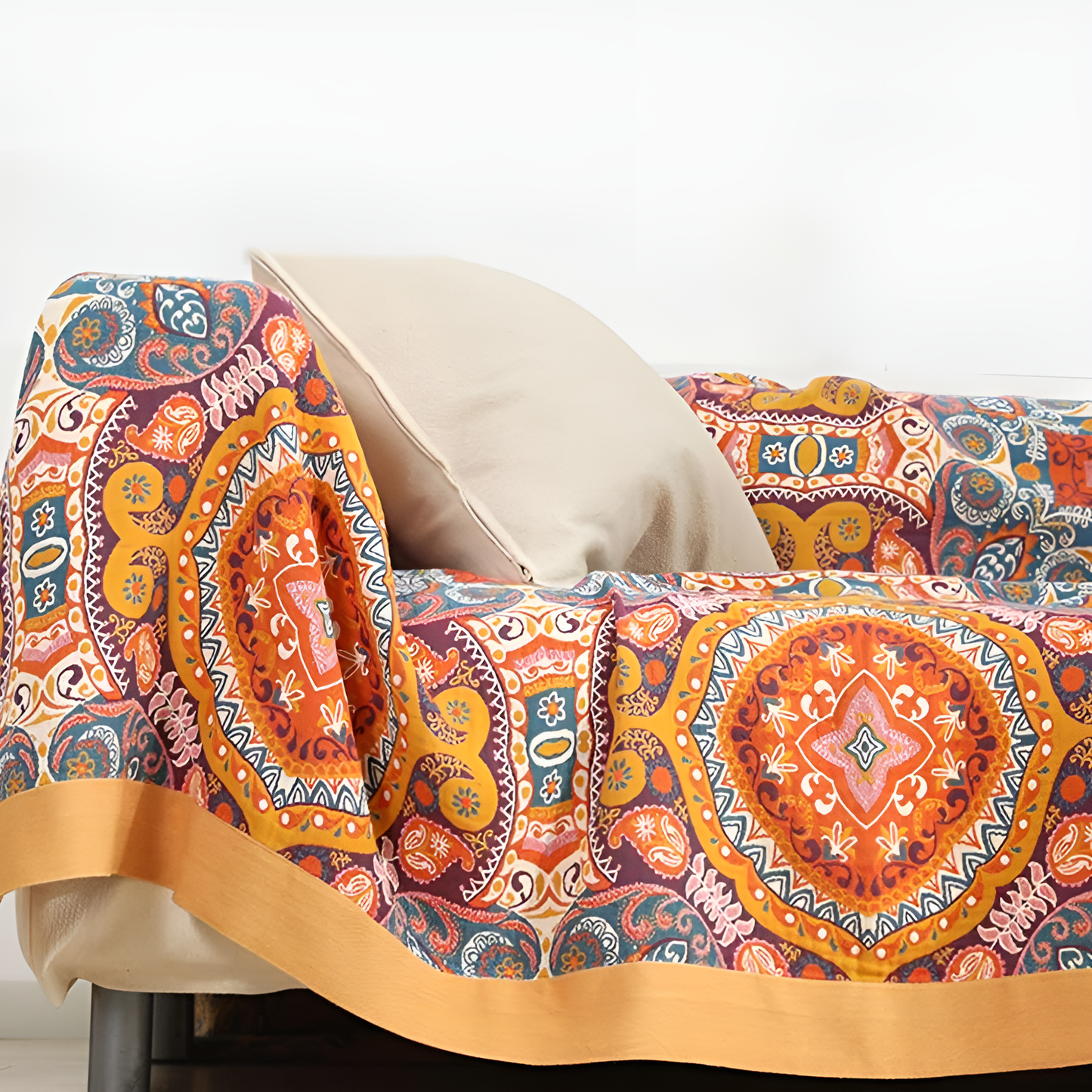 Boho Mandala Pattern Quilt Blanket – Lightweight Reversible Cotton Bedspread for All-Season Style
