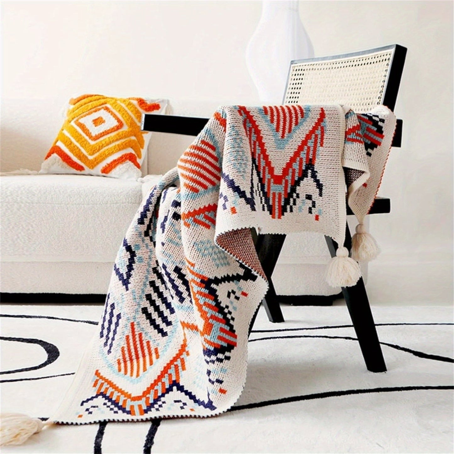 Soft Throw Blanket Bohemian Knitted