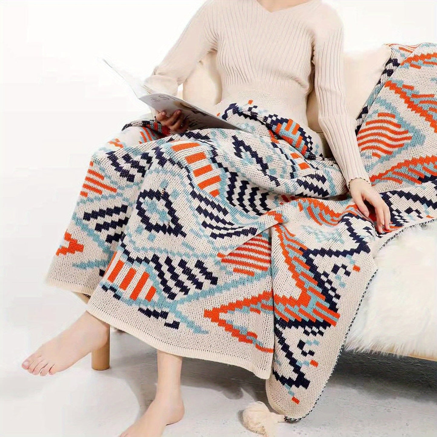 Soft Throw Blanket Bohemian Knitted