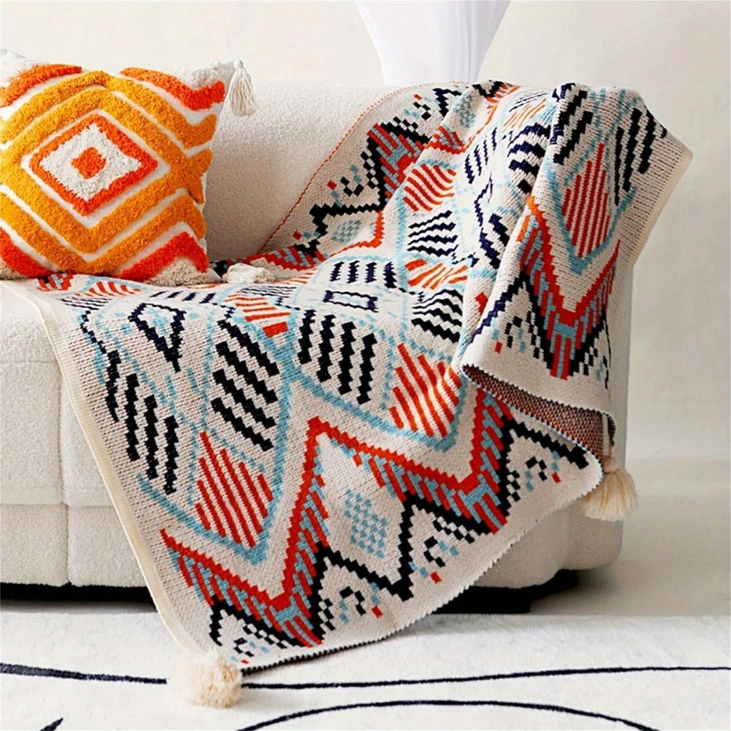 Soft Throw Blanket Bohemian Knitted