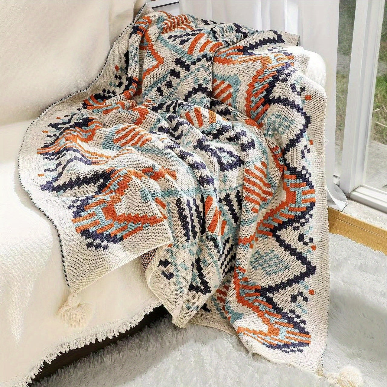 Soft Throw Blanket Bohemian Knitted