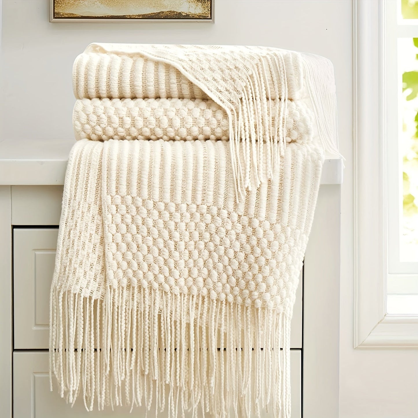 Soft Throw Blanket Vintage Khaki Tassel