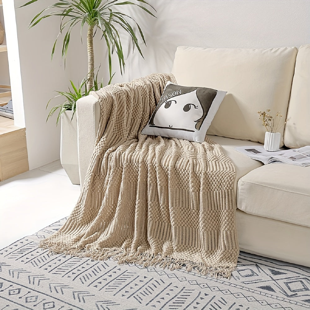 Soft Throw Blanket Vintage Khaki Tassel