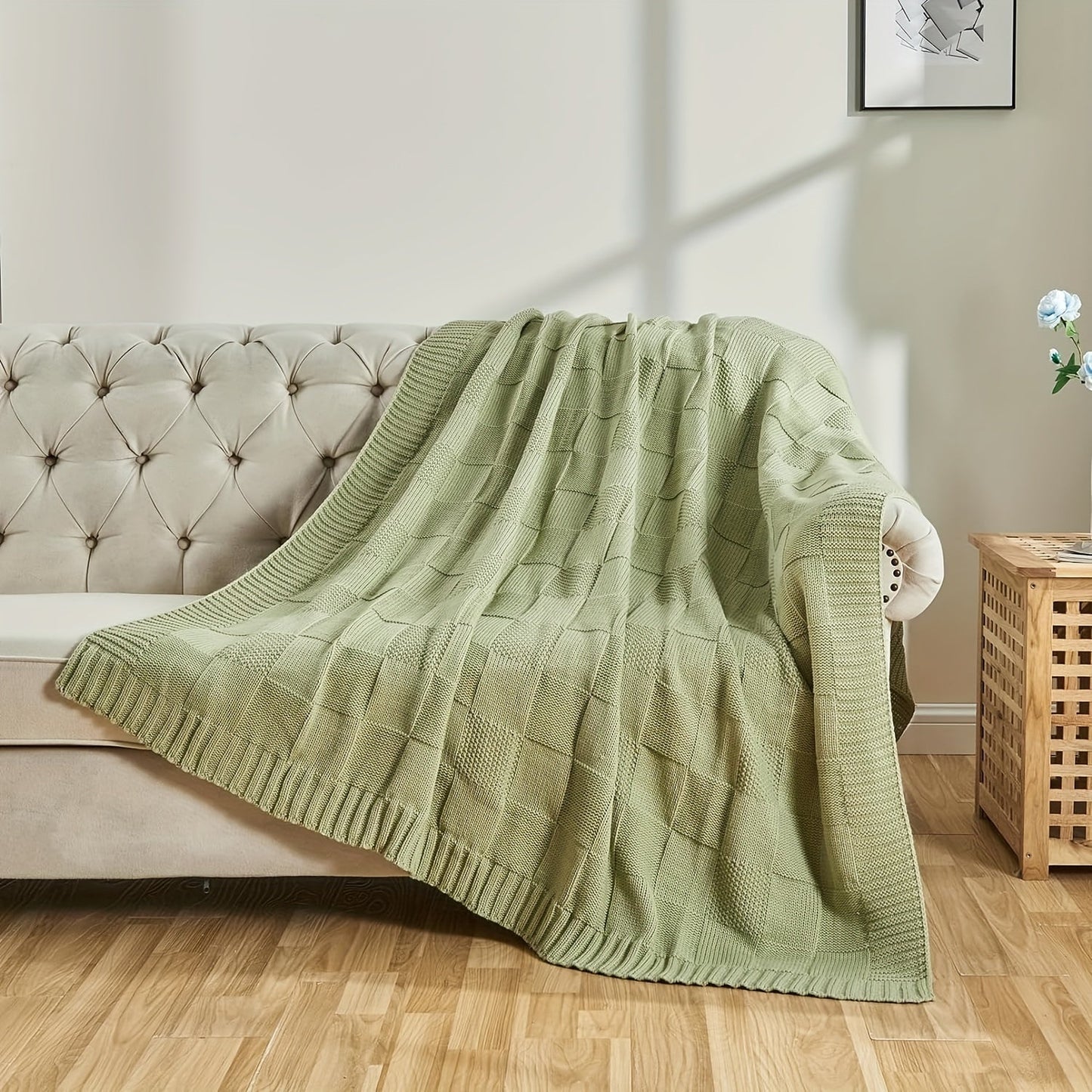Soft Throw Blanket Checkered Knitted