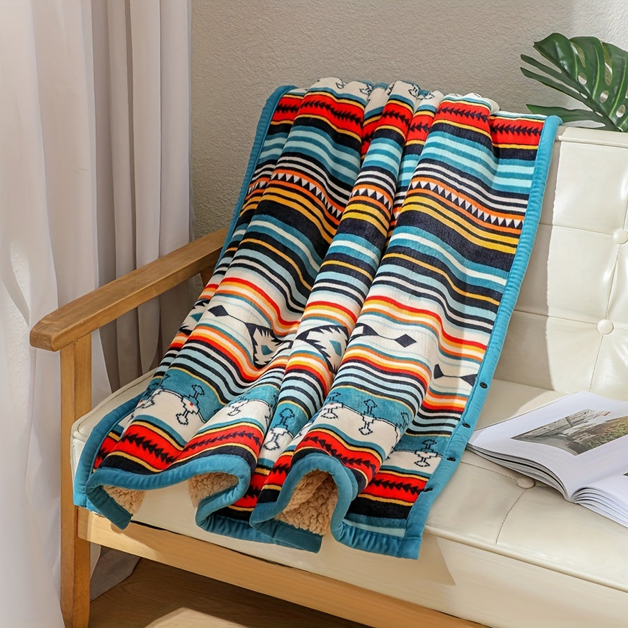 Fleece Throw Blanket Nordic Stripe Bohemian