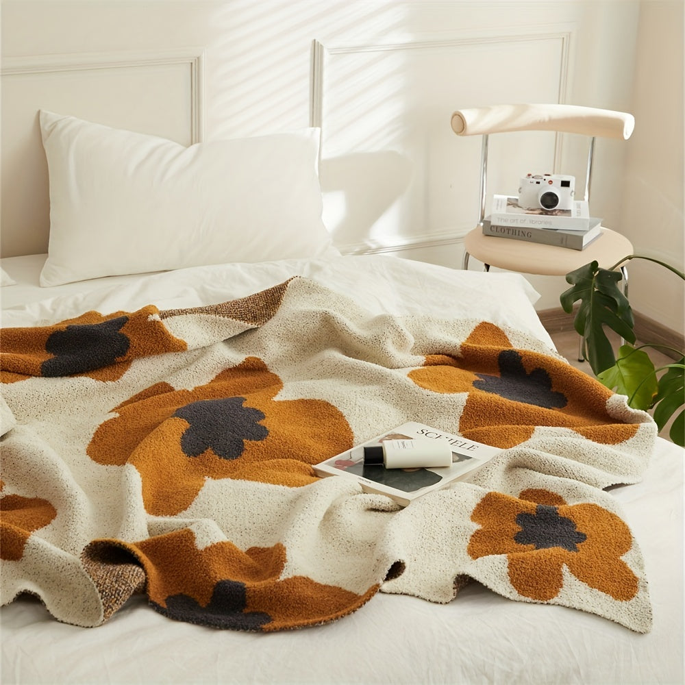 Knitted Throw Blanket Nordic Flower Pattern