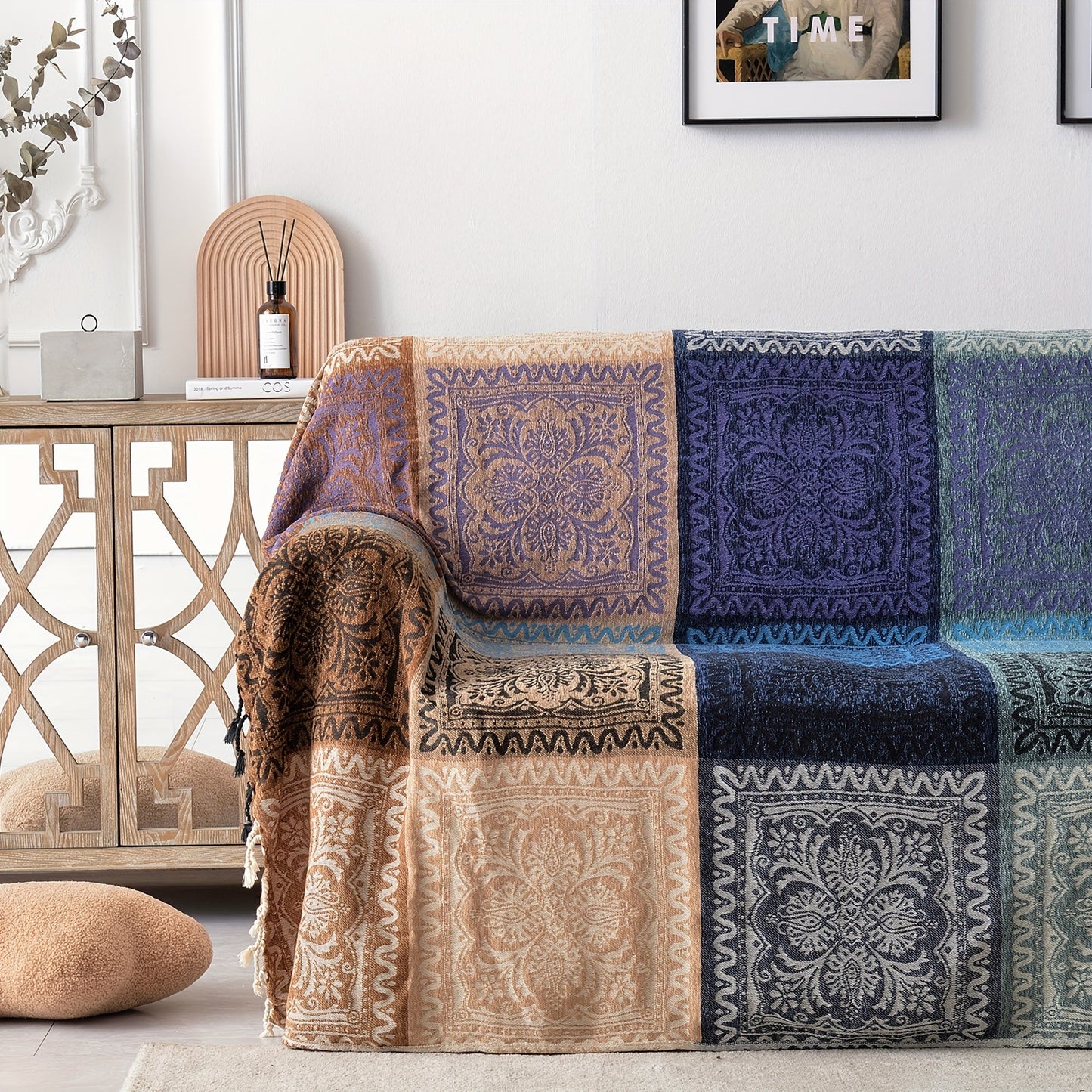 Boho Throw Blanket Colorful Chenille Tassels