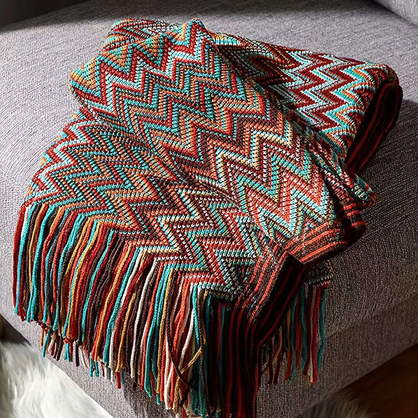 Soft Throw Blanket Cozy Bohemian Knitted