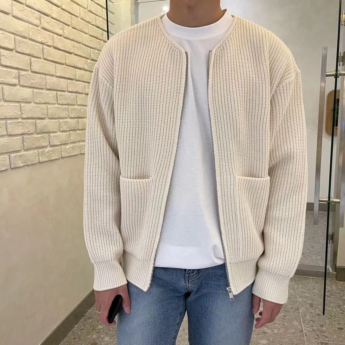 Men's Zip-Up Waffle Knit Cardigan – Lightweight Textured Sweater Jacket for Everyday Casual and Smart Layering