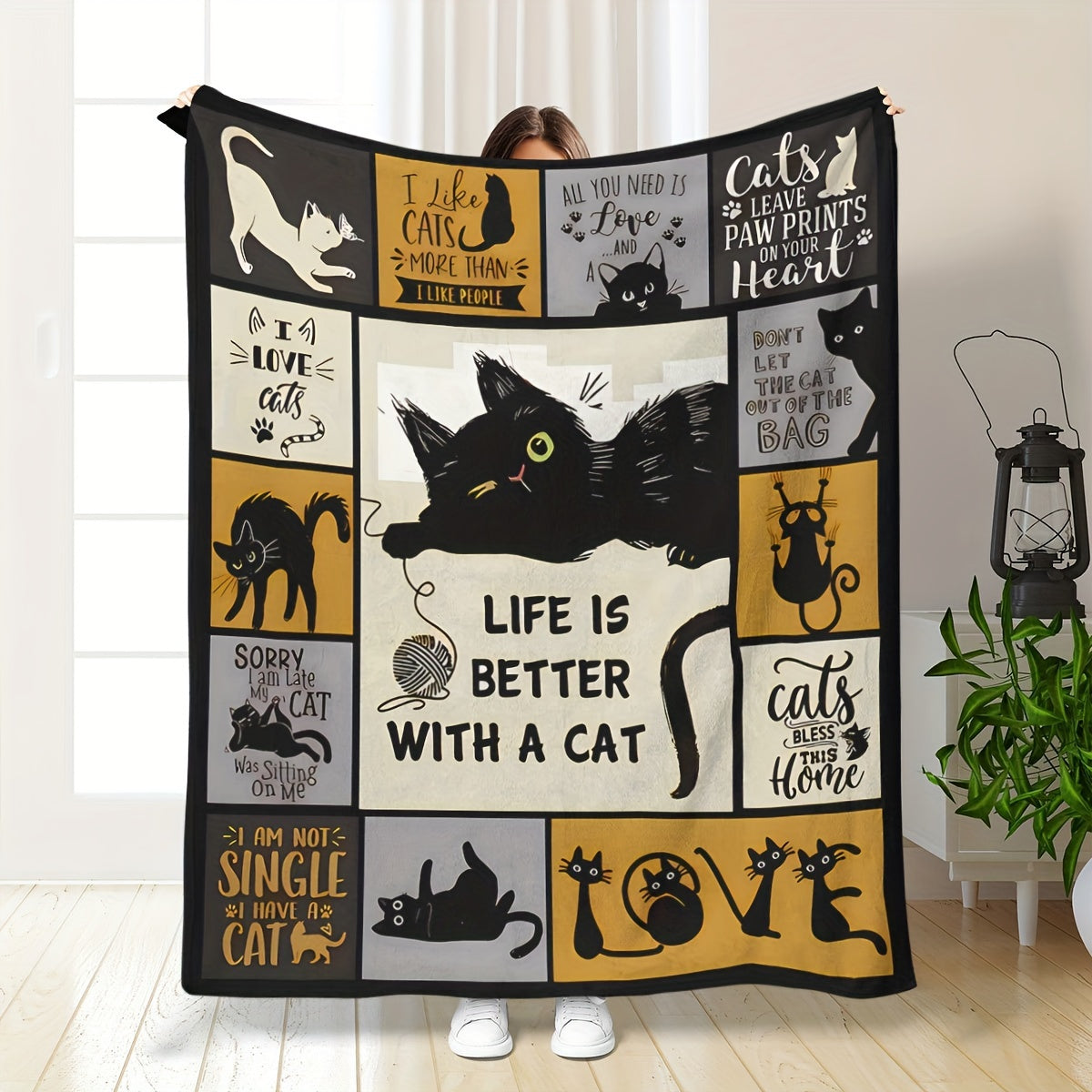 Cozy Throw Blanket Whimsical Cat Themed