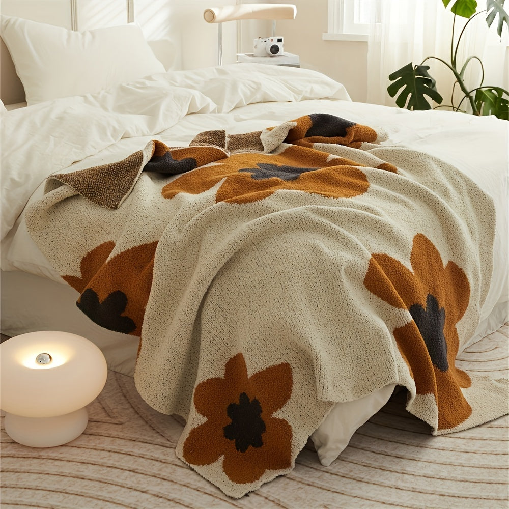 Knitted Throw Blanket Nordic Flower Pattern