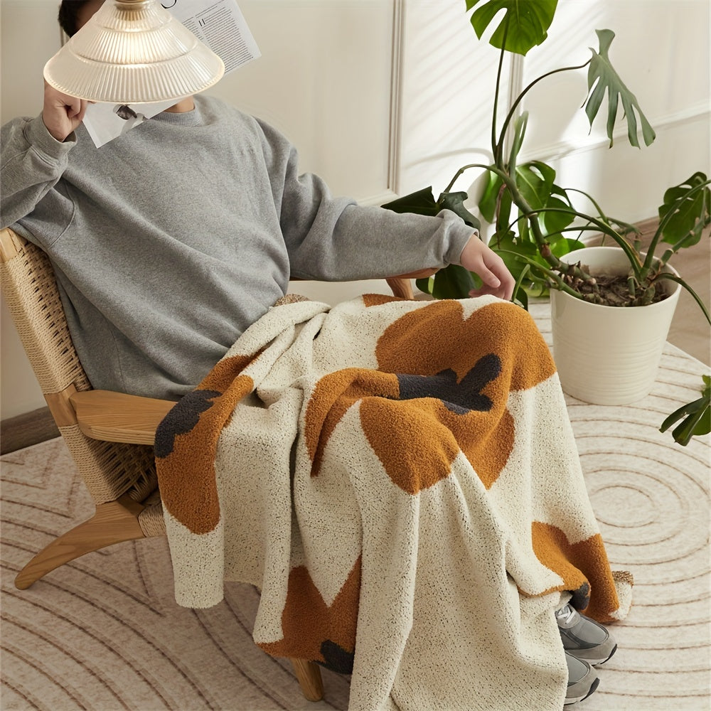 Knitted Throw Blanket Nordic Flower Pattern