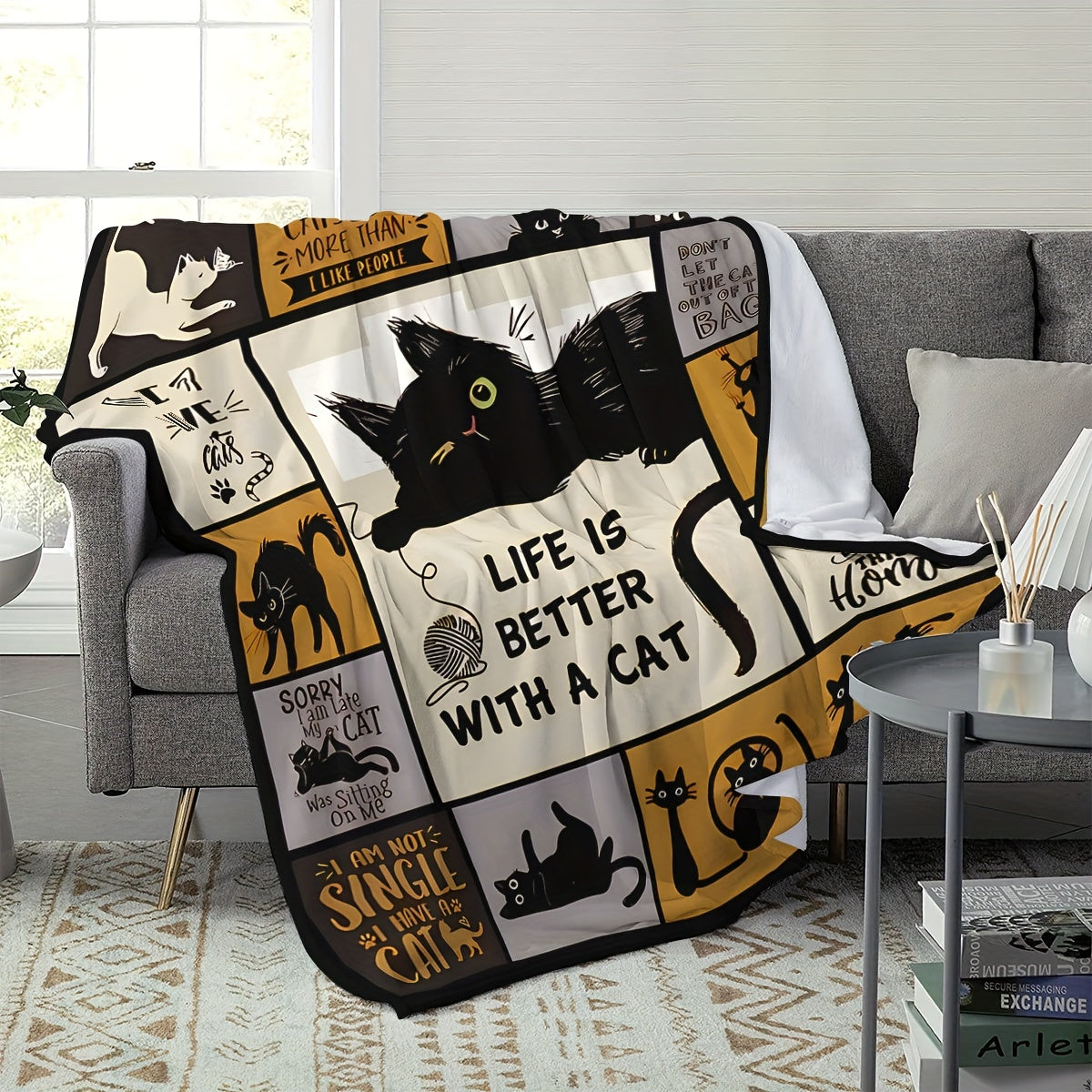Cozy Throw Blanket Whimsical Cat Themed
