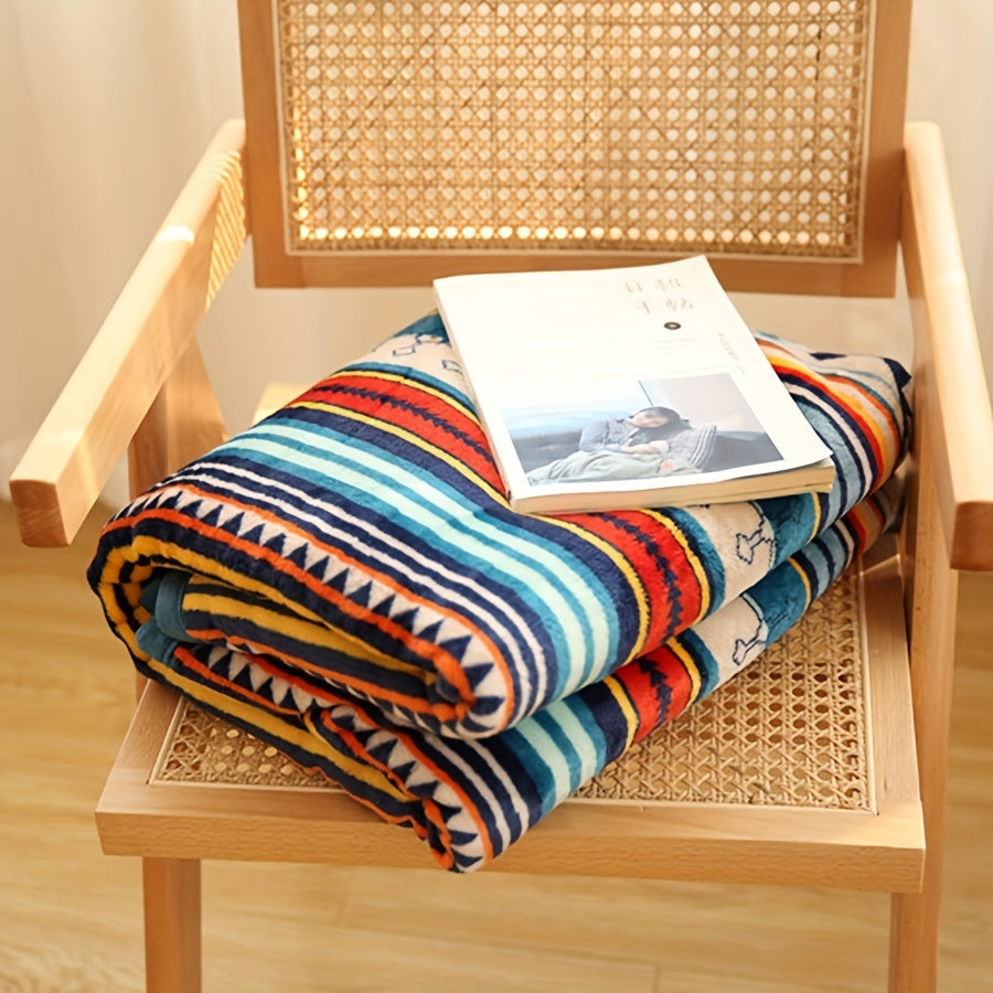 Fleece Throw Blanket Nordic Stripe Bohemian