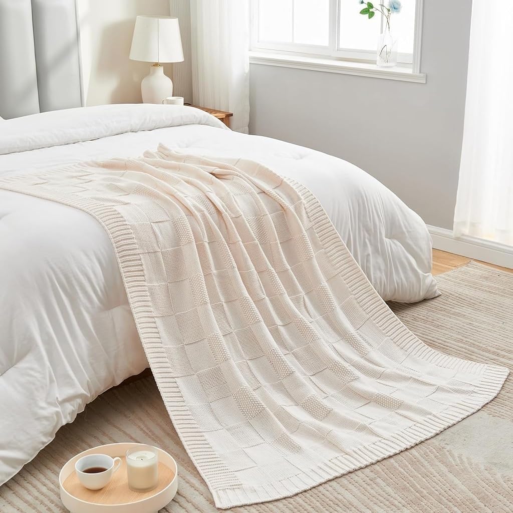 Soft Throw Blanket Checkered Knitted