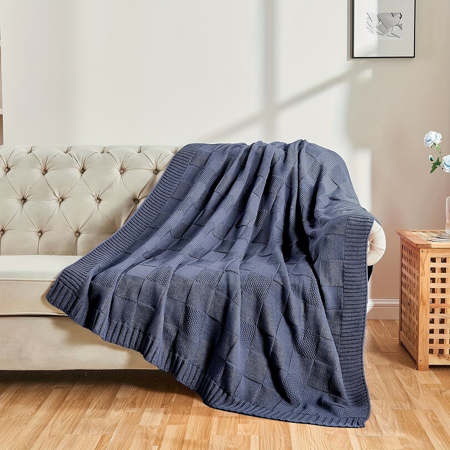 Soft Throw Blanket Checkered Knitted