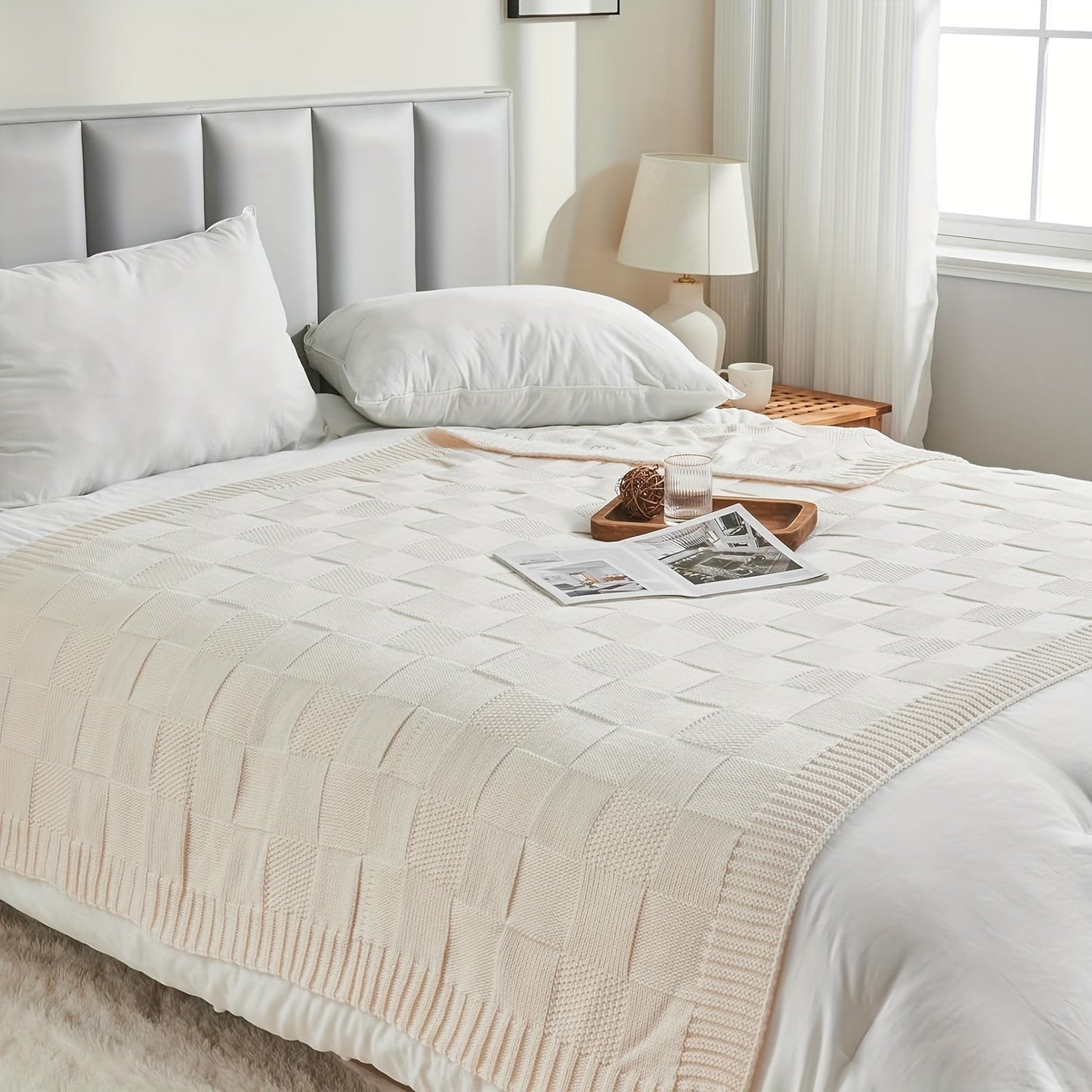 Soft Throw Blanket Checkered Knitted