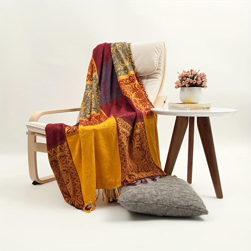 Boho Throw Blanket Chenille Tassel Bedspread