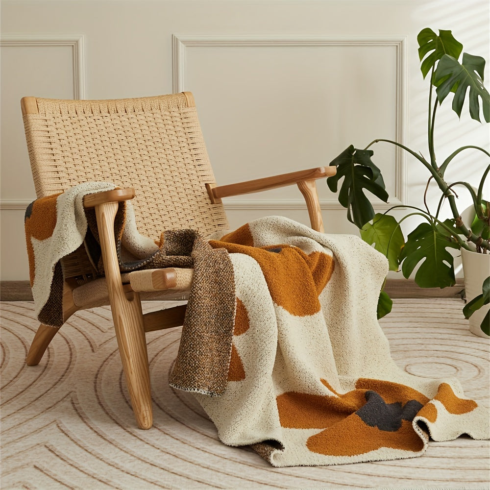 Knitted Throw Blanket Nordic Flower Pattern