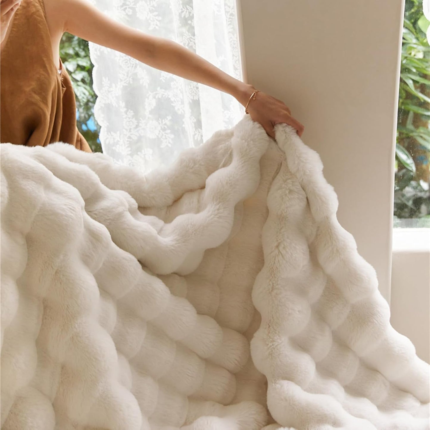 Fleece Throw Blanket Soft Bubble