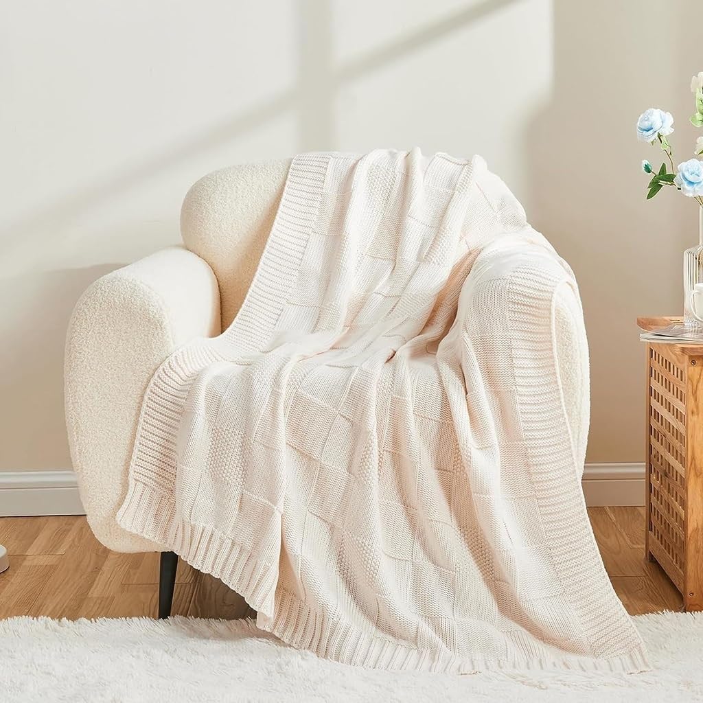 Soft Throw Blanket Checkered Knitted