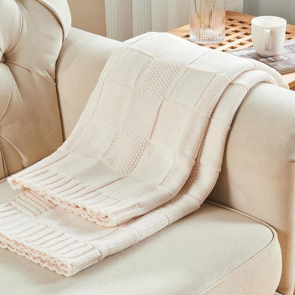 Soft Throw Blanket Checkered Knitted