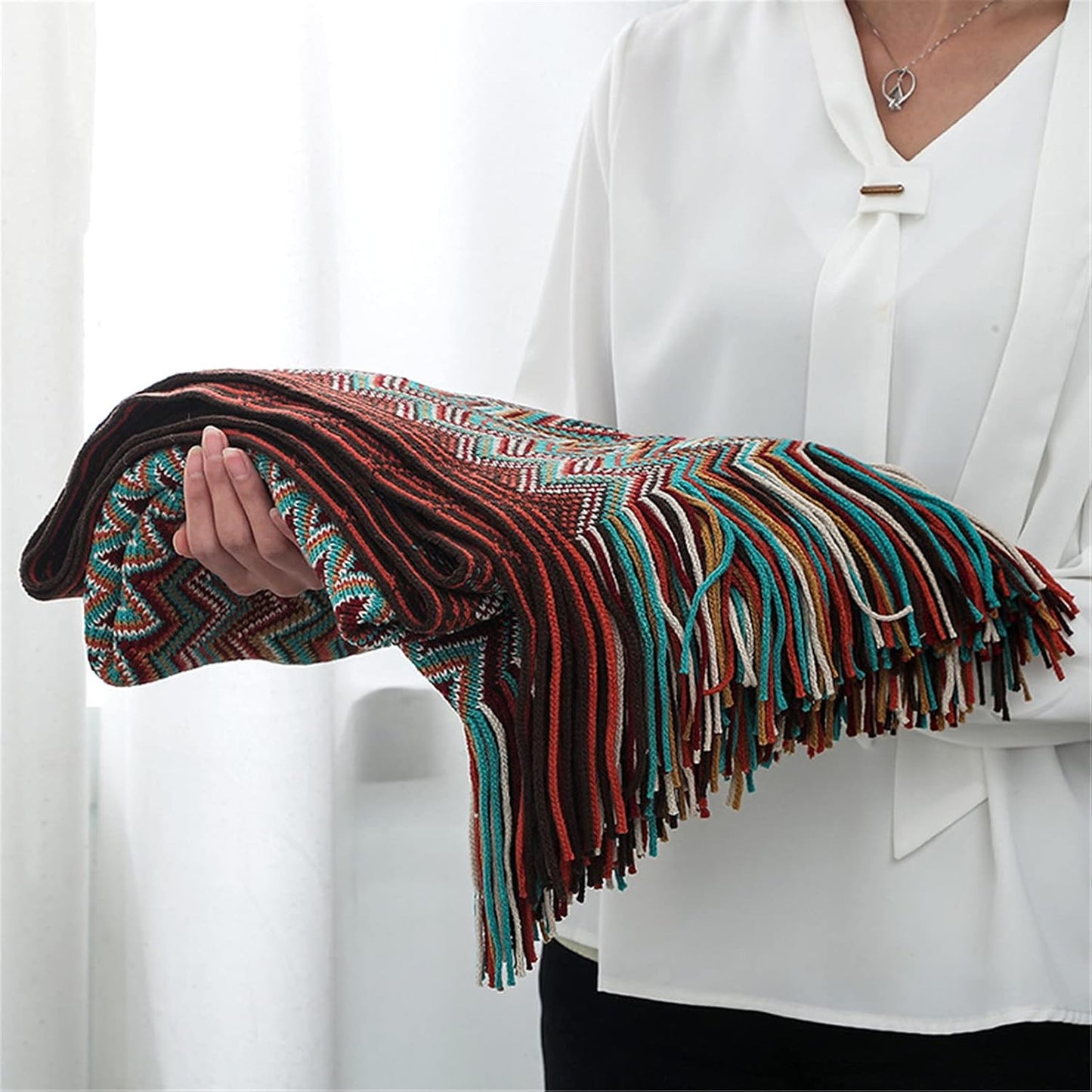 Soft Throw Blanket Cozy Bohemian Knitted