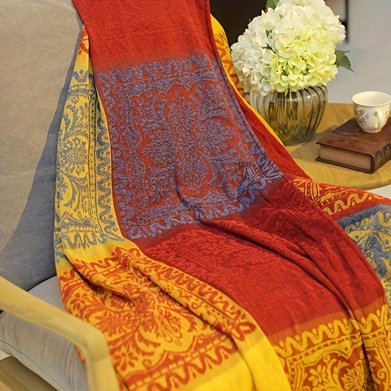 Boho Throw Blanket Chenille Tassel Bedspread