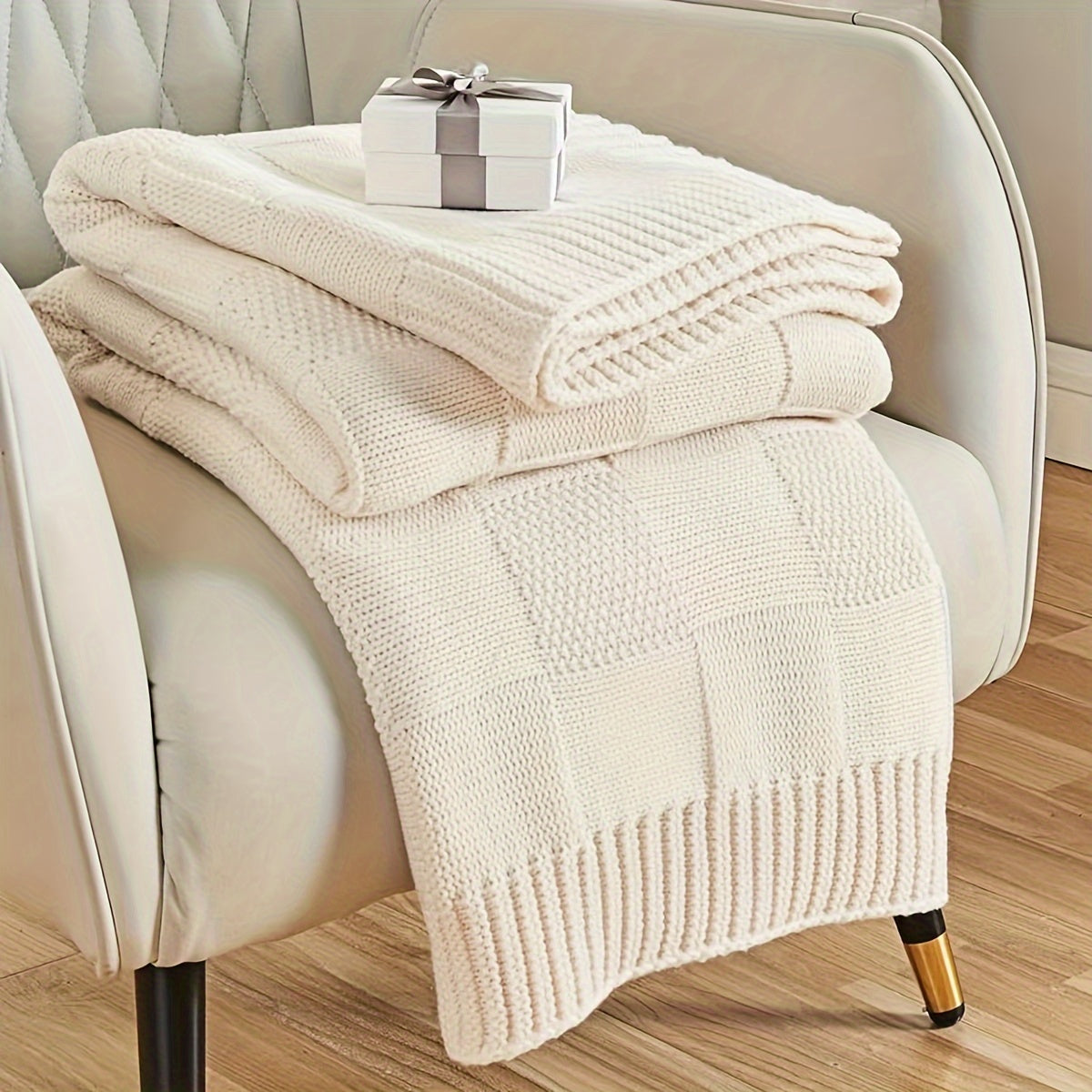 Soft Throw Blanket Checkered Knitted