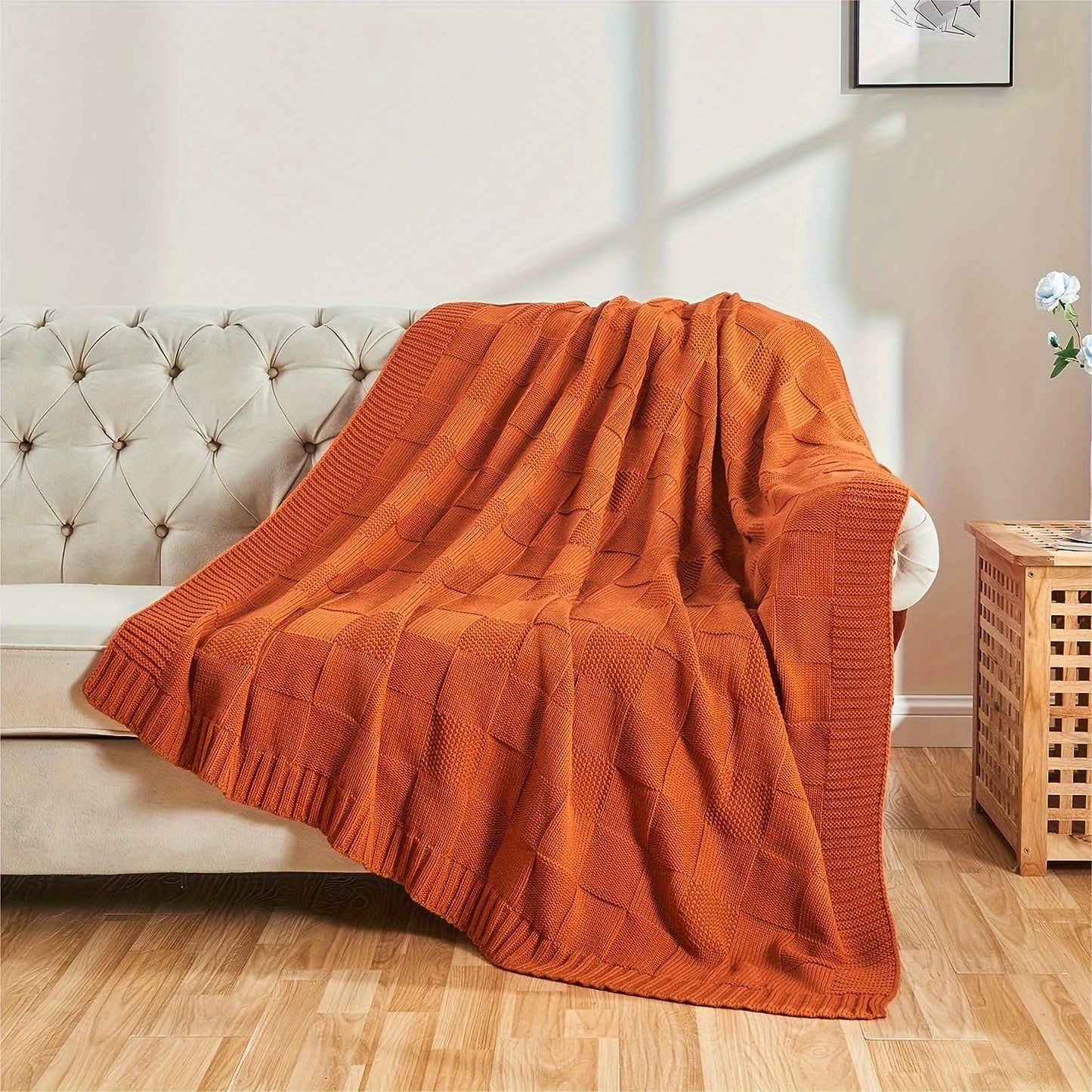 Soft Throw Blanket Checkered Knitted