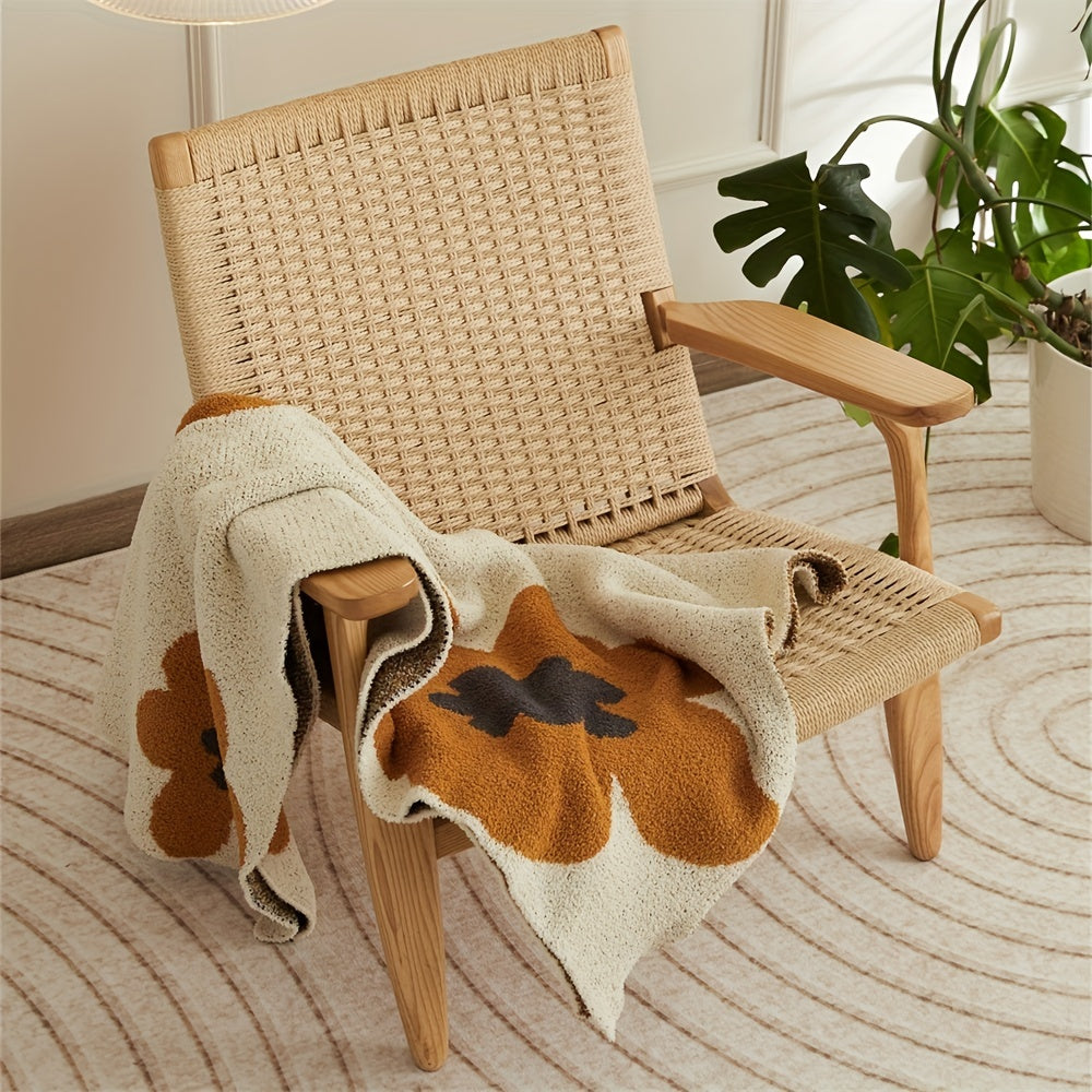 Knitted Throw Blanket Nordic Flower Pattern
