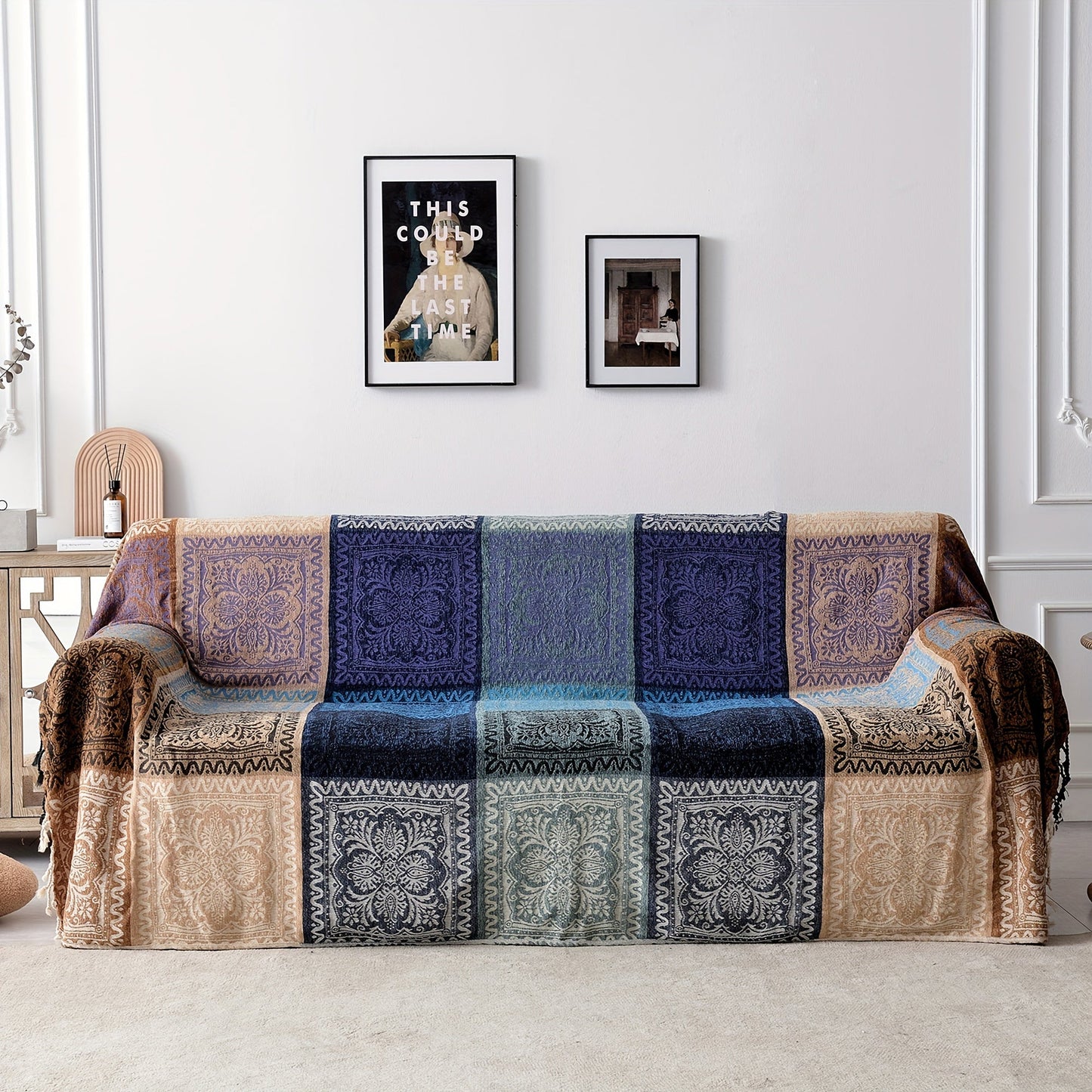 Boho Throw Blanket Colorful Chenille Tassels