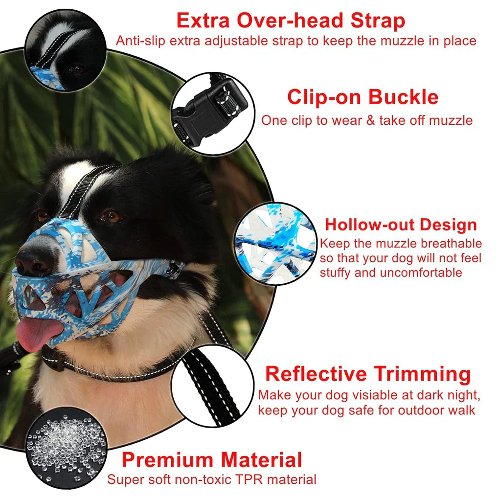 Breathable Dog Muzzle – Adjustable Soft Silicone Basket Muzzle for Safe Training & Outdoor Use
