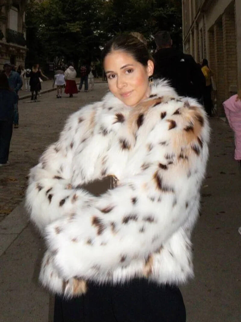 Faux Fur Jacket - Women's Fluffy Leopard Fake Fur Winter Jacket