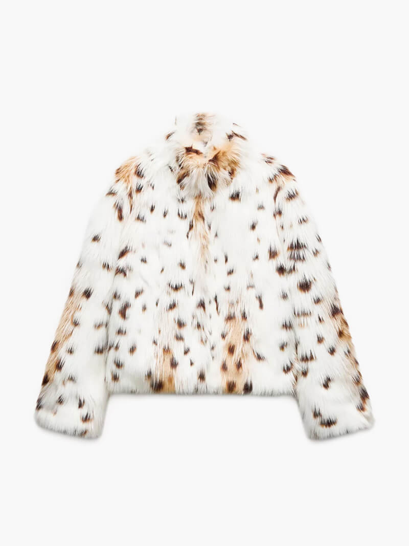 Faux Fur Jacket - Women's Fluffy Leopard Fake Fur Winter Jacket