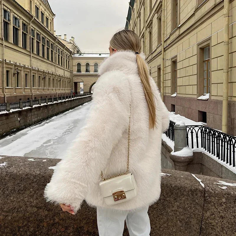 Faux Fur Jacket - Women's Warm Fake Fur Fluffy Winter Jacket