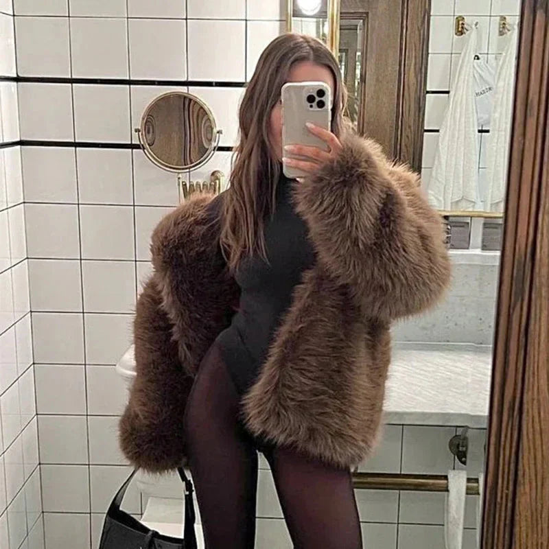 Faux Fur Jacket - Women's Warm Fake Fur Fluffy Winter Jacket