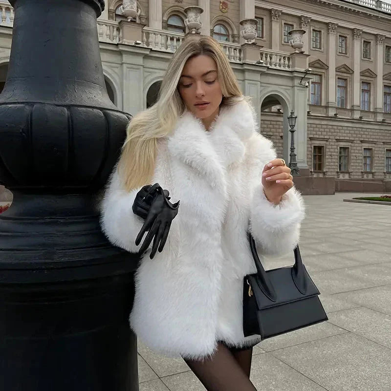 Faux Fur Jacket - Women's Warm Fake Fur Fluffy Winter Jacket