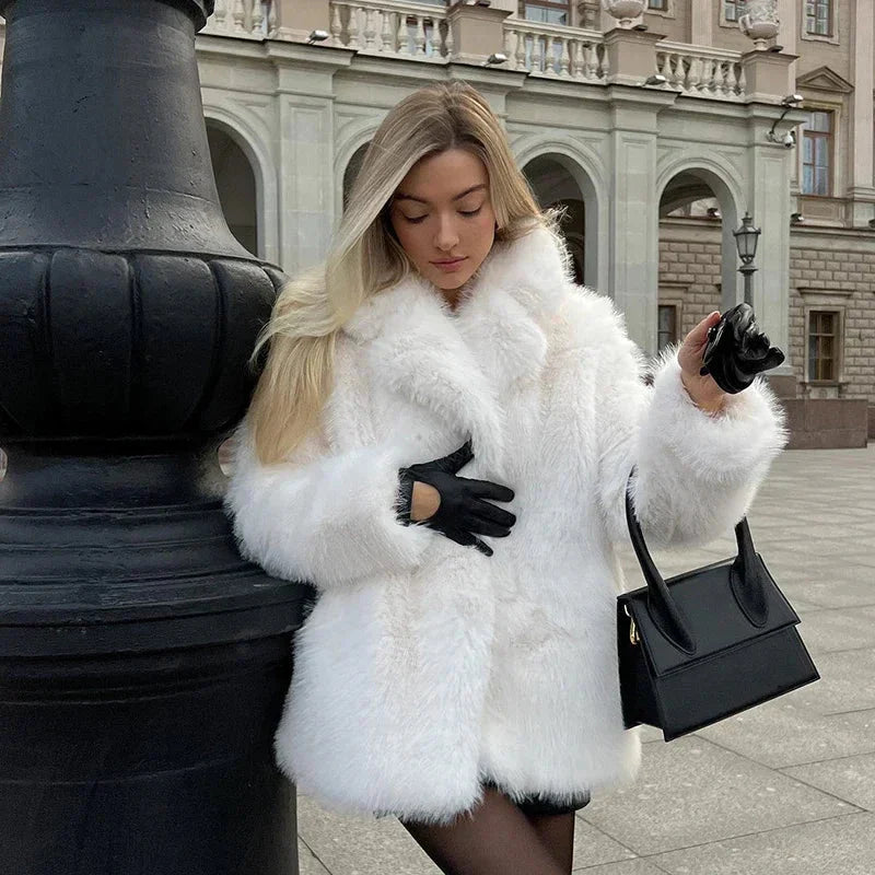 Faux Fur Jacket - Women's Warm Fake Fur Fluffy Winter Jacket