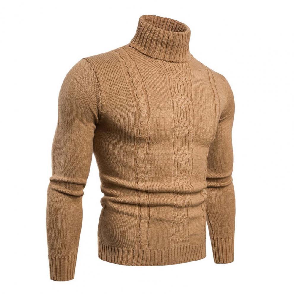 Men's Cable Knit Turtleneck Pullover – Slim Fit Winter Sweater with Classic Pattern and Ribbed Texture