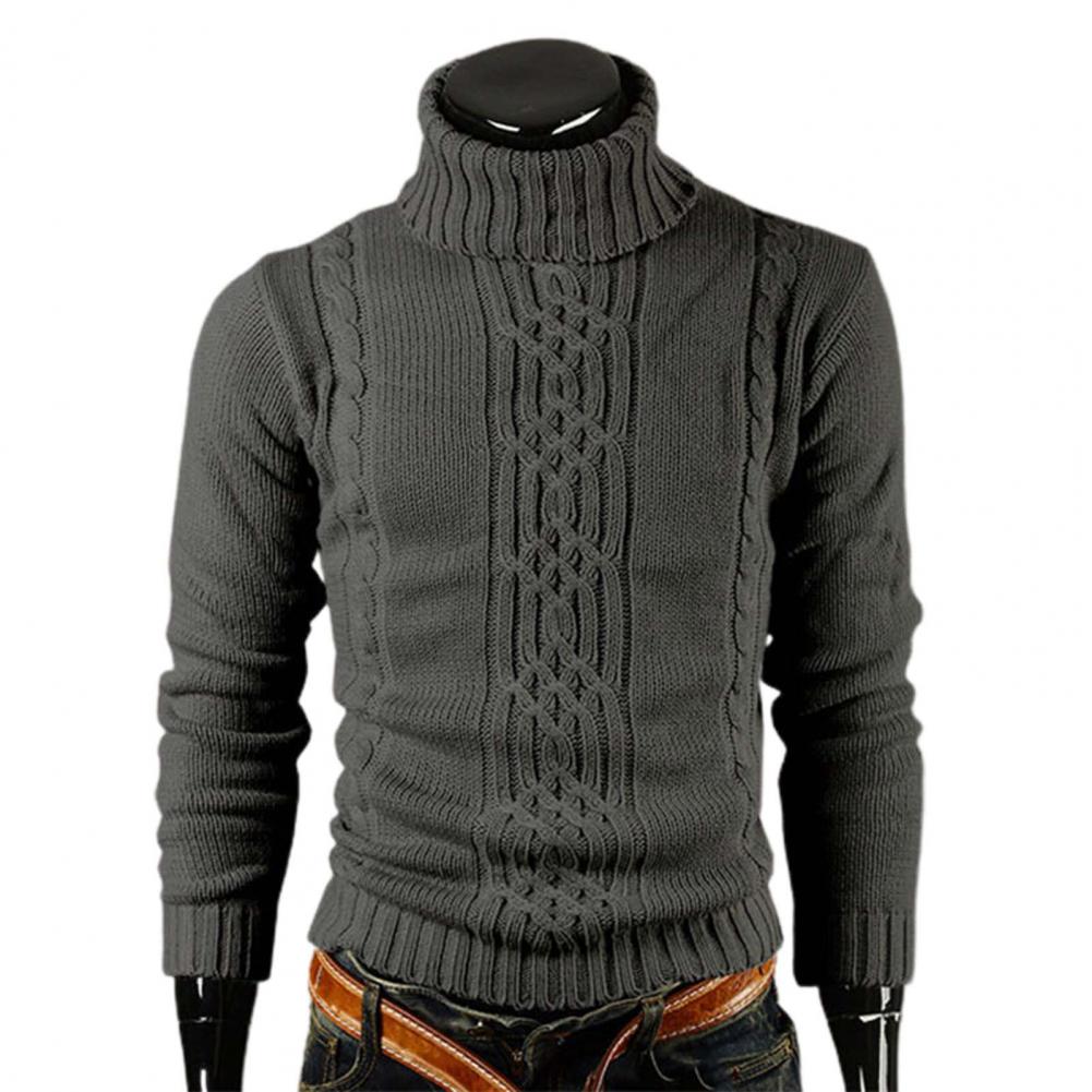 Men's Cable Knit Turtleneck Pullover – Slim Fit Winter Sweater with Classic Pattern and Ribbed Texture