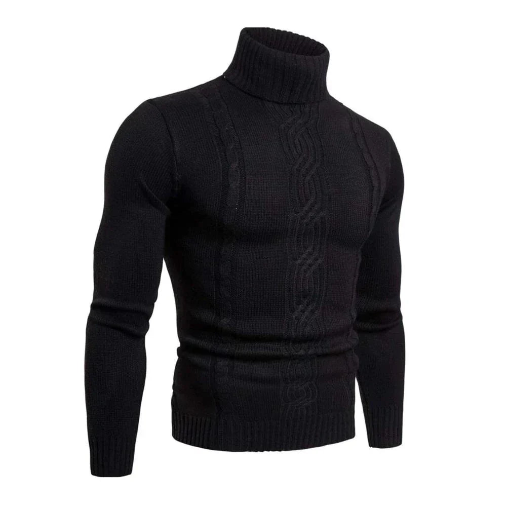 Men's Cable Knit Turtleneck Pullover – Slim Fit Winter Sweater with Classic Pattern and Ribbed Texture