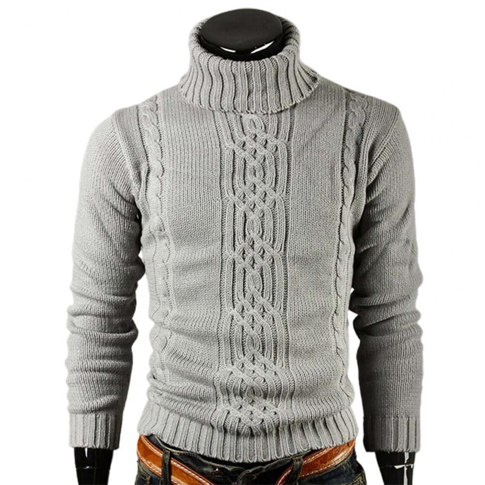 Men's Cable Knit Turtleneck Pullover – Slim Fit Winter Sweater with Classic Pattern and Ribbed Texture