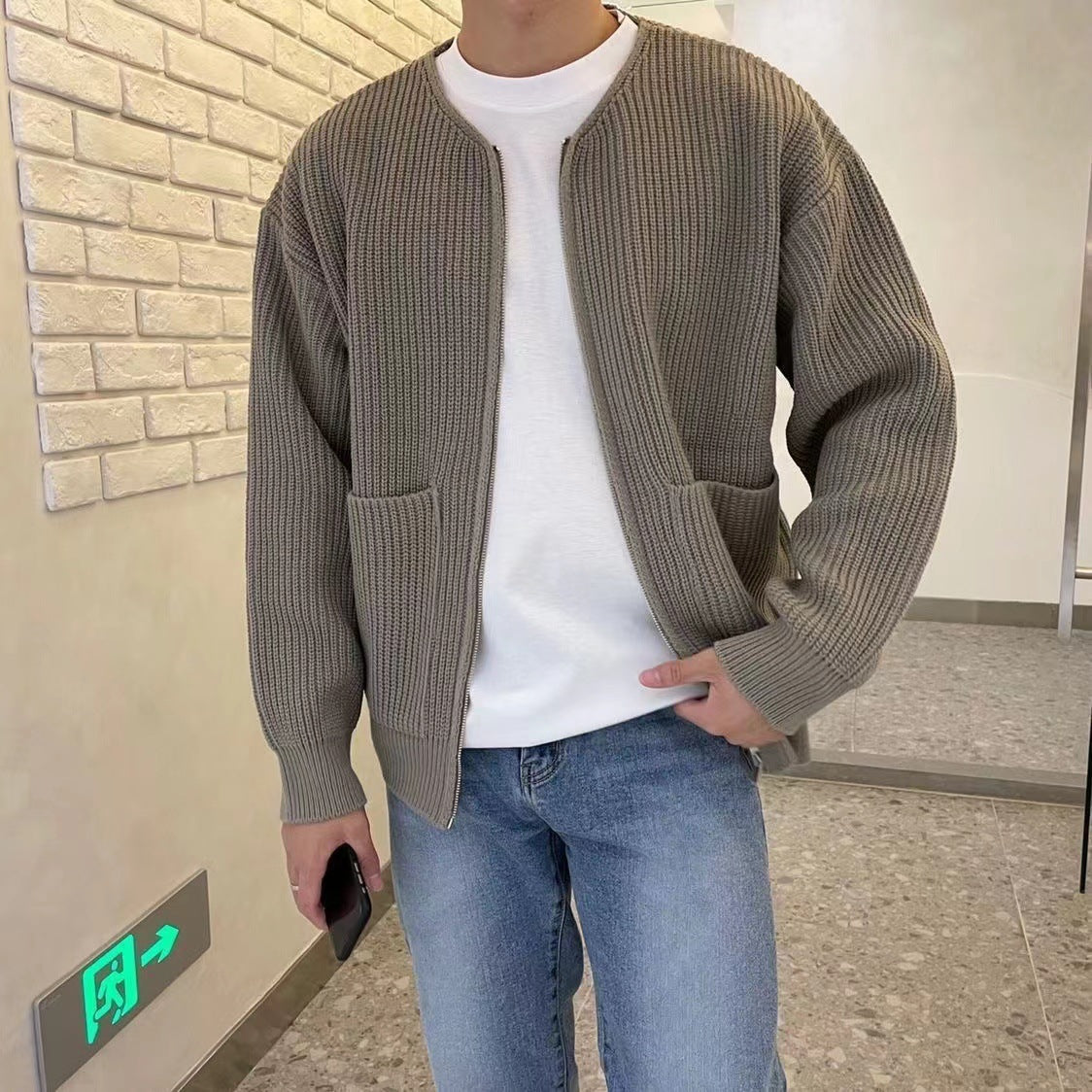 Men's Zip-Up Waffle Knit Cardigan – Lightweight Textured Sweater Jacket for Everyday Casual and Smart Layering