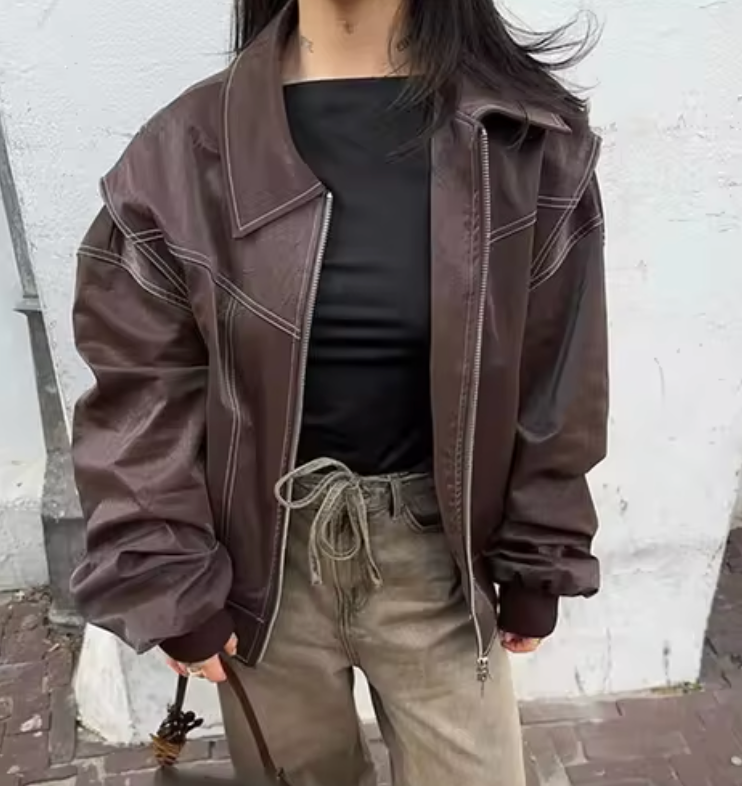 Oversized Bomber Jacket - Women's Zip-Up Bomber Jacket for Autumn