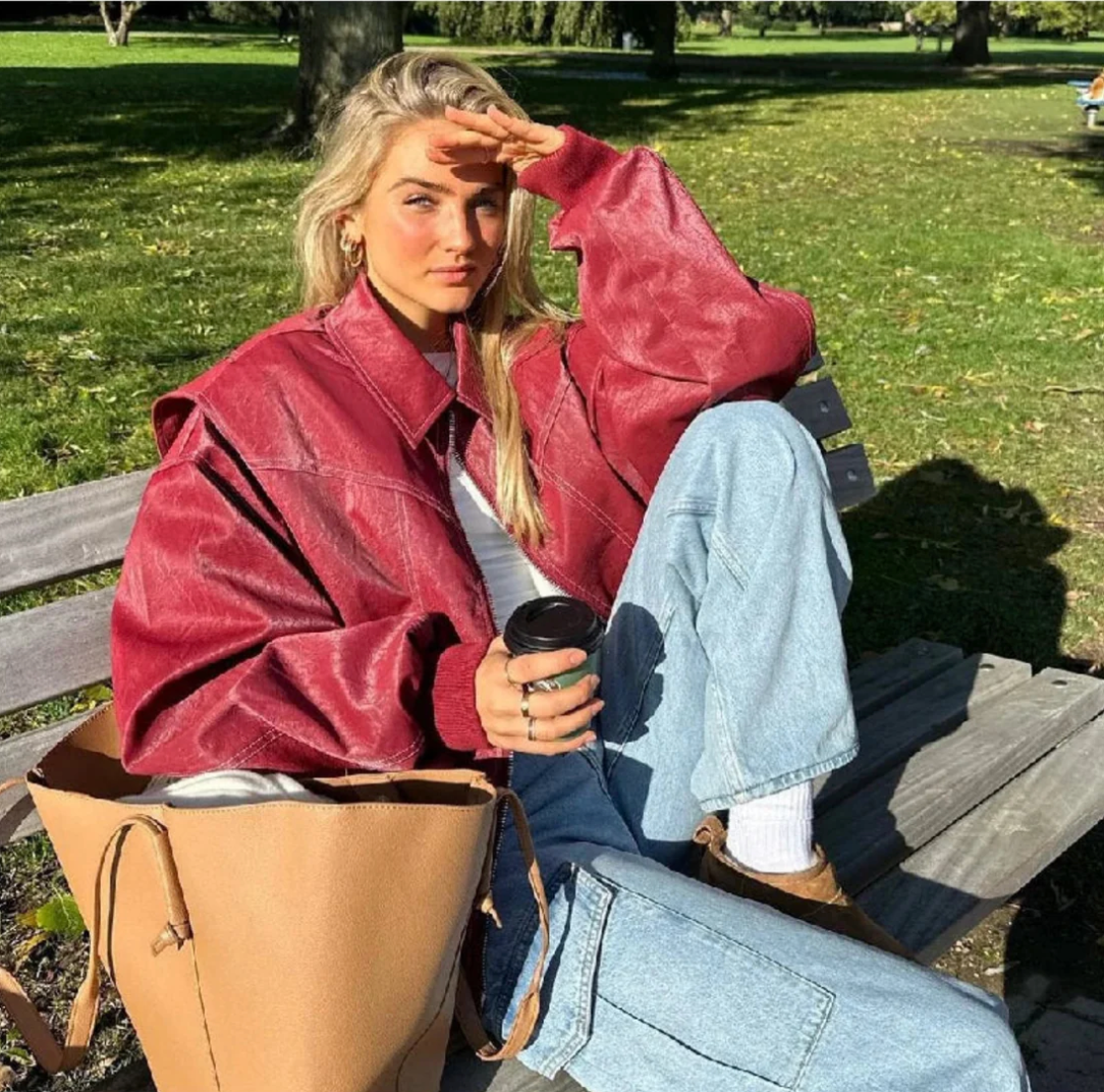 Oversized Bomber Jacket - Women's Zip-Up Bomber Jacket for Autumn