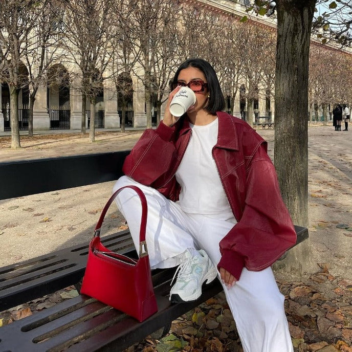 Oversized Bomber Jacket - Women's Zip-Up Bomber Jacket for Autumn