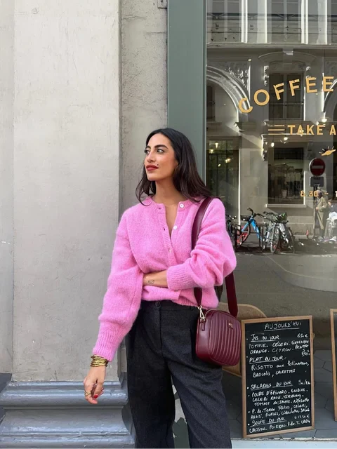 Penelope - Pink Knitted Cardigan for Ladies Winterwear
