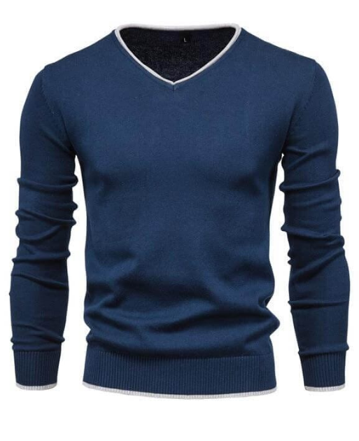 Men’s V-Neck Contrast Trim Sweater – Timeless Minimalism with a Modern Edge