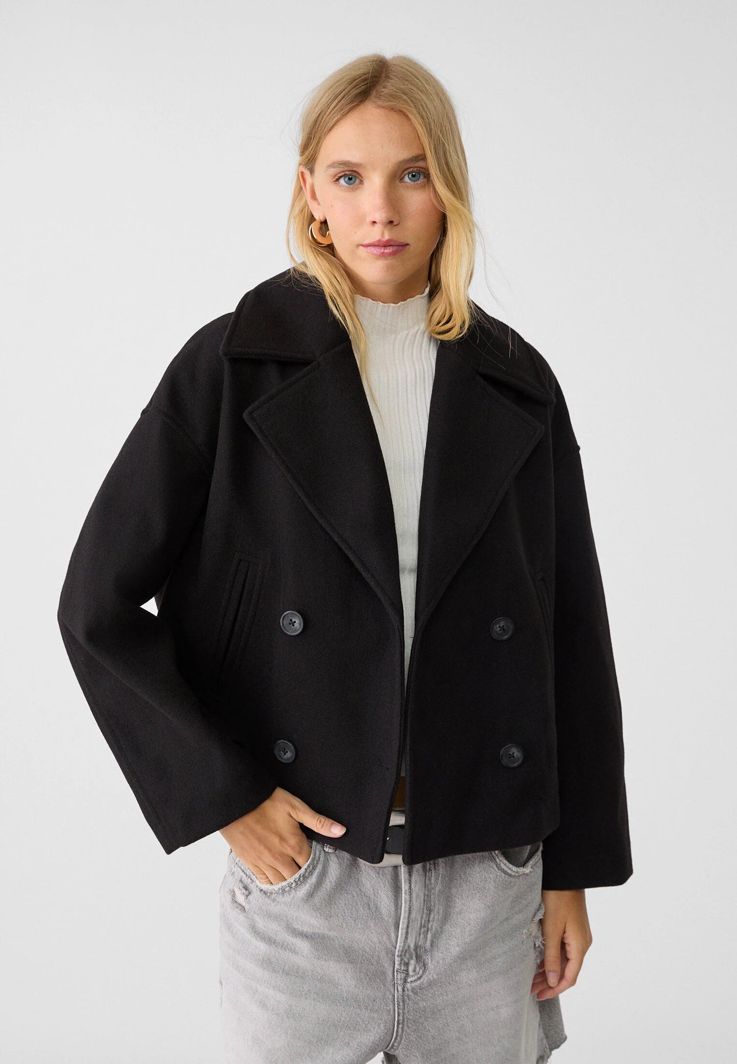 Short Wool Jacket - Double Breasted - Oversized - Wool Blend Coat - Women's Wool Coat